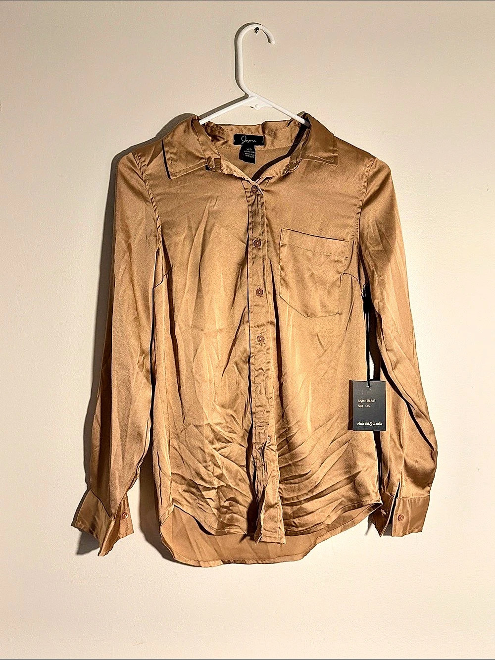 Lapa Satin Button Down Shirt in Brown Size XS NWT